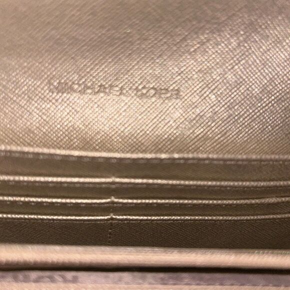 MK Metallic Gold Logo print patent leather large wallet. EUC. 0 call outs - Picture 5 of 11